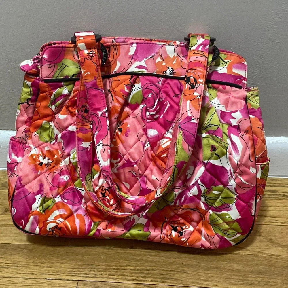 Vera Bradley Wilma Quilted Top Zip Floral Shoulder Bag Vintage Rose Retired Pink